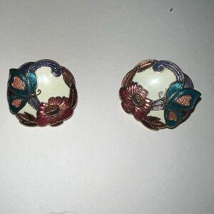 Chic Enamel Floral Earrings with Butterfly Accents